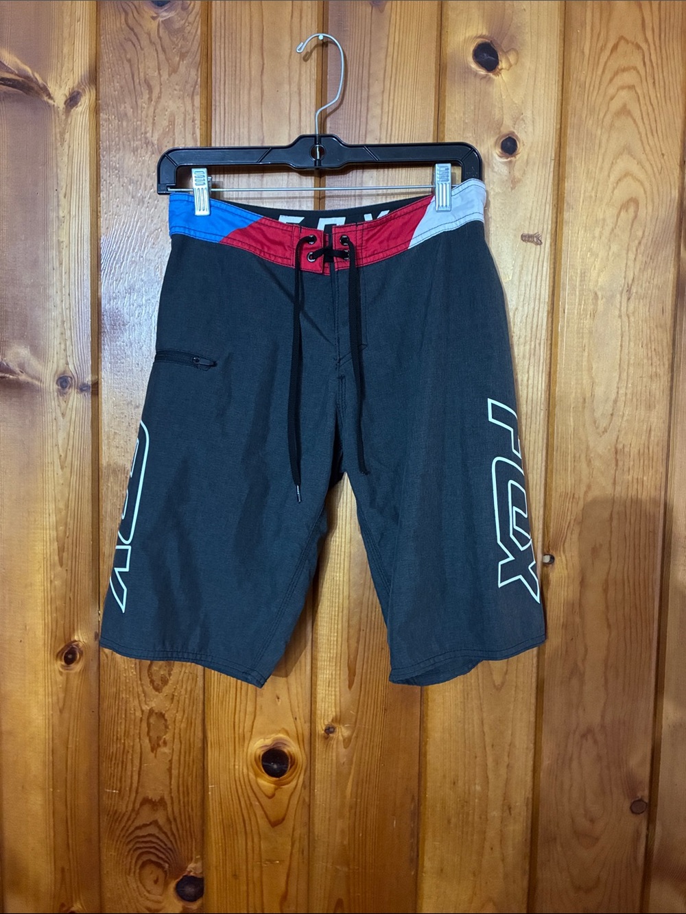 Fox Racing Men's Black Boardshorts with Red & Blue Waist Panel size 28
